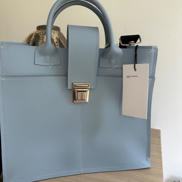 CAMIEL FORTGENS Blue Shopper S Tote Grained leather NEW - Picture 4 of 5